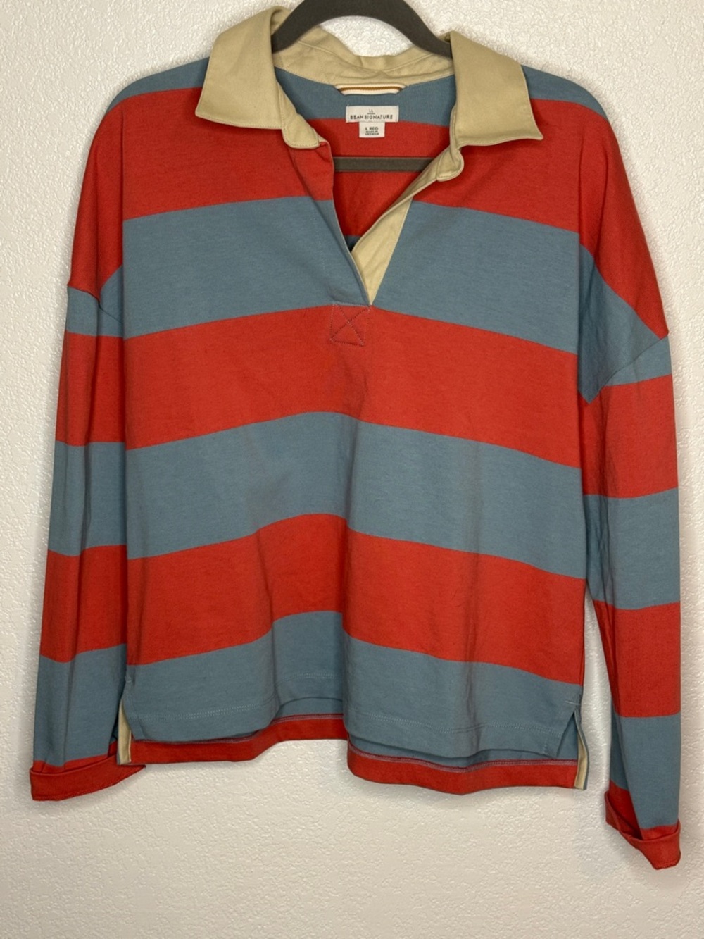 L.L. Bean Signature Striped Rugby Polo Shirt Size Large Preppy Classic